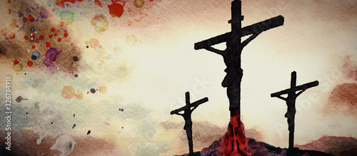 Photo Crucifixion. Watercolor christian banner