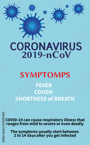Vector text infographic of symptoms of coronavirus infection,novel Coronavirus 2019,COVID-19.Pneumonia disease.2019-ncov.
