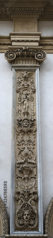 architectural detail of column, Milan, Italy