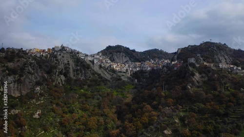 Aerial orbiting view of the hilltop town of Motta Camastra in Sicily photo