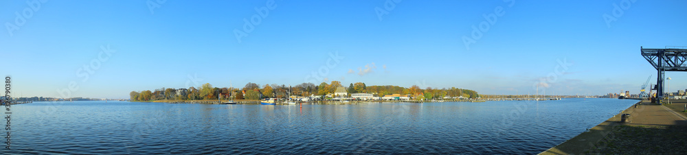 View over Warnow river at Rostock in northern Germany