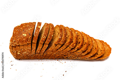 Fresh sliced multigrain bread isolated on white background.