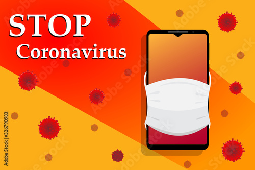 Novel coronavirus (2019-nCoV). Medical face mask on a smartphone. Protection against a dangerous virus. Stop coronavirus.