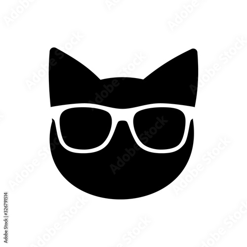 Vector illustration of a cat head silhouette with cut out big geeky glasses. Cute logo design concept.