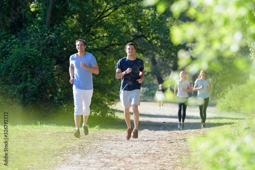 jogging group doing daily routine
