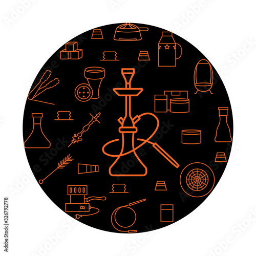 Hookah circle banner with flat line icon. Shisha vector symbol. Concept for web banners and printed materials. Can be used to design an online store.
