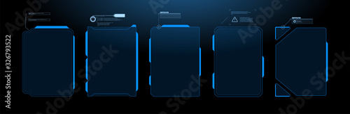 Futuristic Vector HUD Interface Screen Design. Digital callouts titles. HUD UI GUI futuristic user interface screen elements set. High tech screen for video game. Sci-fi concept design.