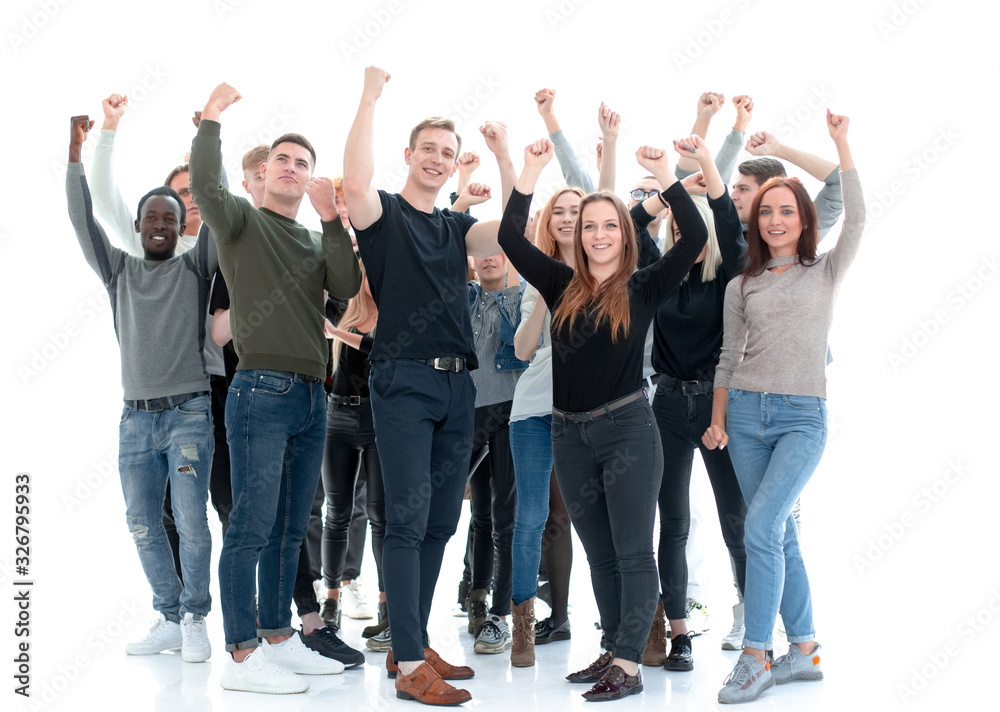 diverse group of happy young people standing together