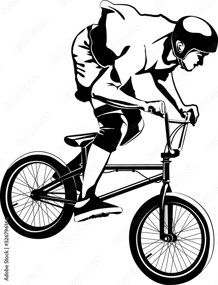 boy on BMX bike - black and white vector illustration Stock Vector | Adobe  Stock