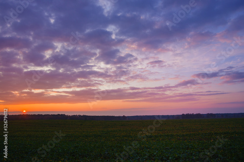 Sunset, purple clouds, orange landscape, sky, nature