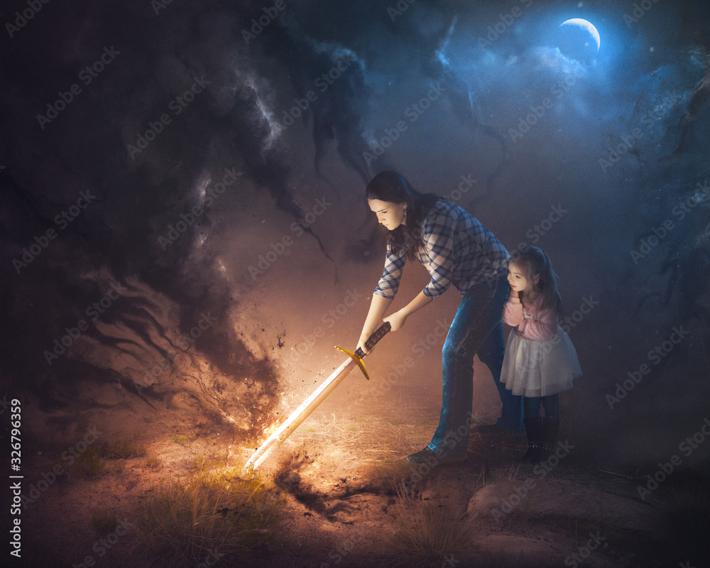 Mother and Daughter fight the darkness Stock Photo | Adobe Stock