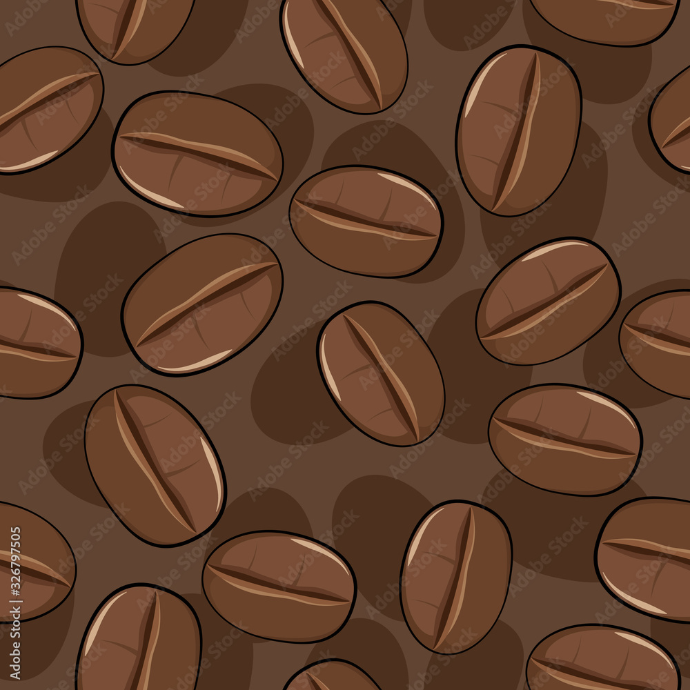 Obraz premium Seamless pattern. Coffee Beans. View from above. Vectron illustration. Isolated objects from the background.