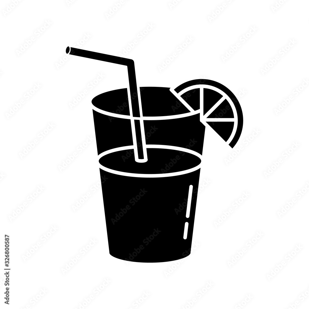 Long drink, cocktail black glyph icon. Night club, bar, drinking establishment silhouette symbol on white space. Alcohol beverage with straw and lemon slice vector isolated illustration Long drink, cocktail black glyph icon. Night club, bar, drinking establishment silhouette symbol on white space. Alcohol beverage with straw and lemon slice vector isolated illustration