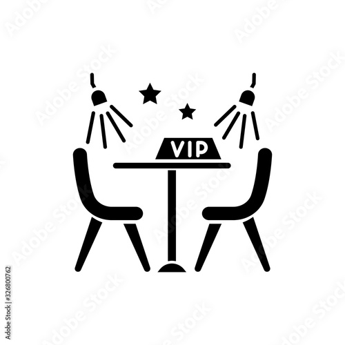 VIP lounge zone black glyph icon. Luxurious night club recreation, premium quality service silhouette symbol on white space. Special area with limited access vector isolated illustration