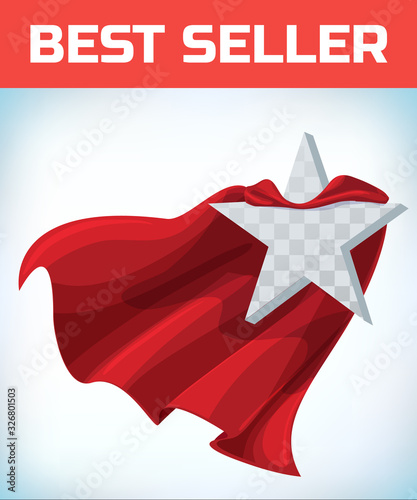 Star concept. Star in cape. Super cloak. Super star. Power icon. Leadership sign. Superhero template. Leader. Imagination symbol. Award logo. Inspiration symbol. Success concept. Quality sign.