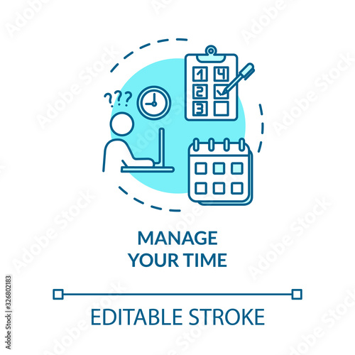 Manage your time turquoise concept icon. Punctual employee. Planning and scheduling. Avoid burnout idea thin line illustration. Vector isolated outline RGB color drawing. Editable stroke