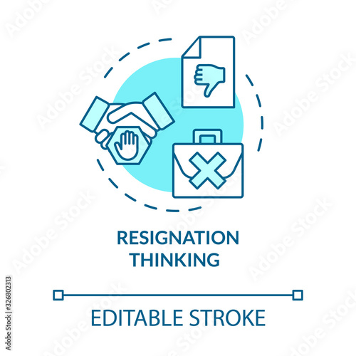 Resignation thinking turquoise concept icon. Quit firm. Dismissed from position. Burnout symptom idea thin line illustration. Vector isolated outline RGB color drawing. Editable stroke