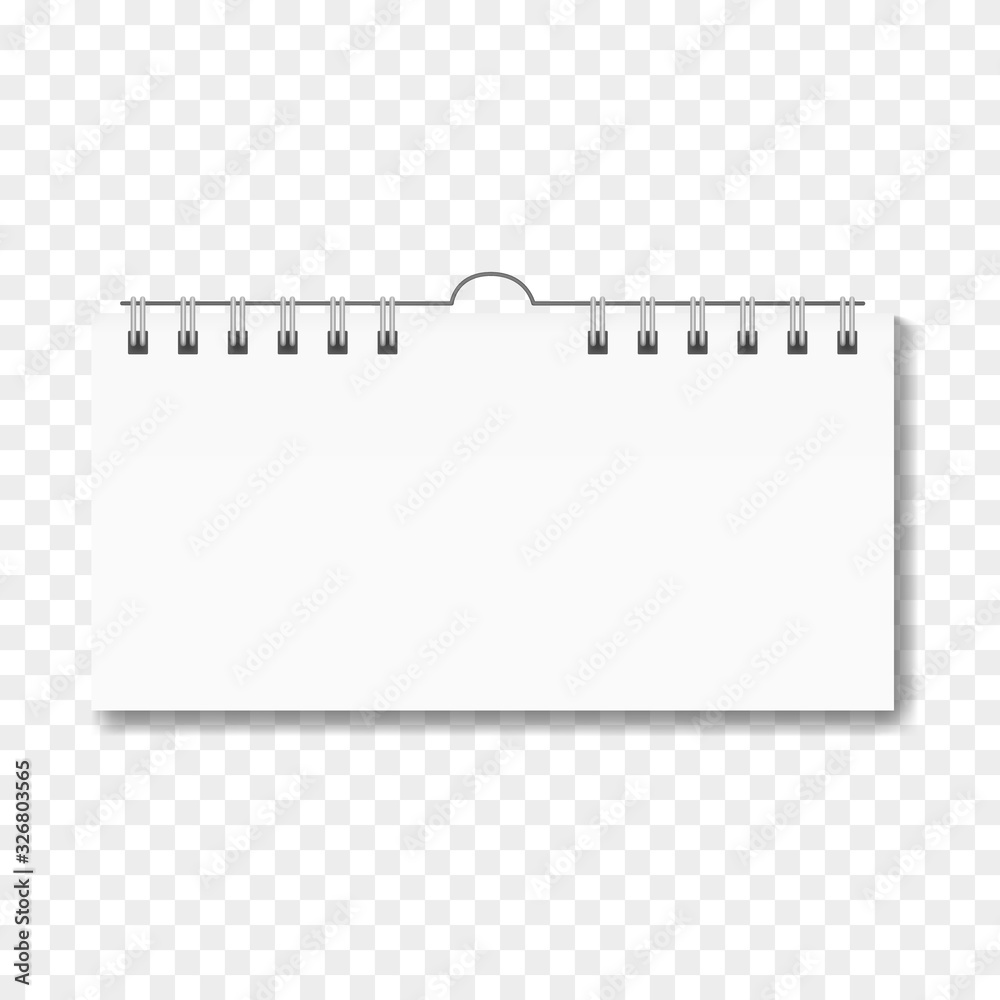 Realistic blank vector horizontal rectangular calendar on spiral binder Realistic blank vector horizontal rectangular calendar on spiral binder