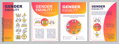 Gender equality brochure template. Right for education and workplace. Flyer, booklet, leaflet print, cover design with linear icons. Vector layouts for magazines, annual reports, advertising posters