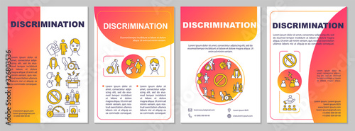 Gender discrimination brochure template. Hatred of women. Flyer, booklet, leaflet print, cover design with linear icons. Vector layouts for magazines, annual reports, advertising posters