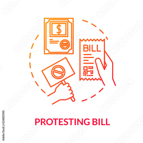 Protesting bill red concept icon. Political manifest. Public law. Official legislation document. Social activist. Notary service idea thin line illustration. Vector isolated outline RGB color drawing