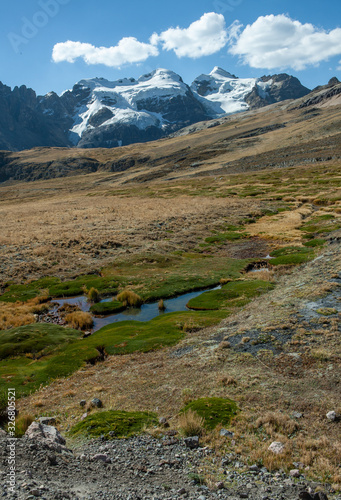 Pond at National Park Huascaran Peru South America Andes. Mataraju Jungay. Cordillera Blanca