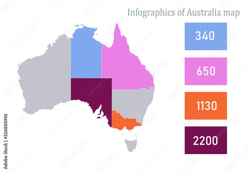 Infographics of Australia map, individual states vector