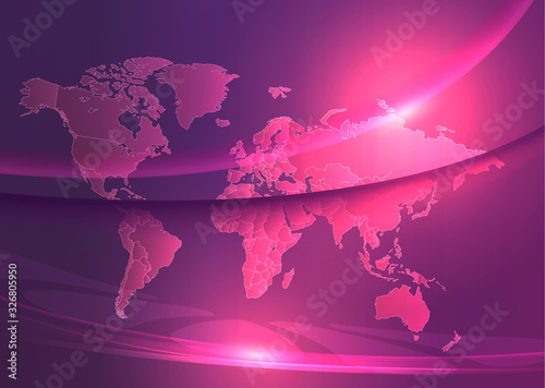 World map individual states, poster speed ​​glowing lights modern background violet purple vector
