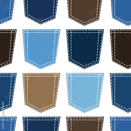 Seamless pattern with jeans pockets of different colors.