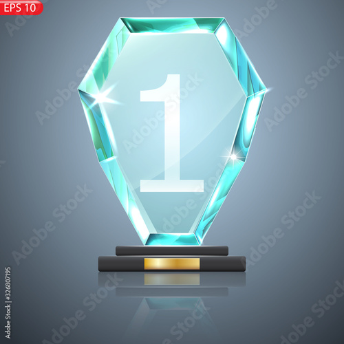 Glass Trophy Award. First place Prize plaque