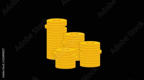 Stacks of gold coins grow up animation