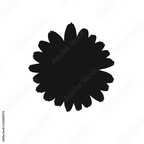 Vector flat black daisy chamomile flower silhouette isolated on white background