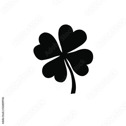 Vector hand drawn black shamrock clover silhouette isolated on white background