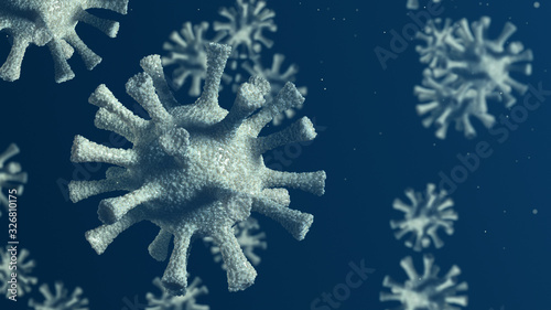 Group of virus cells. 3D illustration of Coronavirus cells Covid-19 research dark background