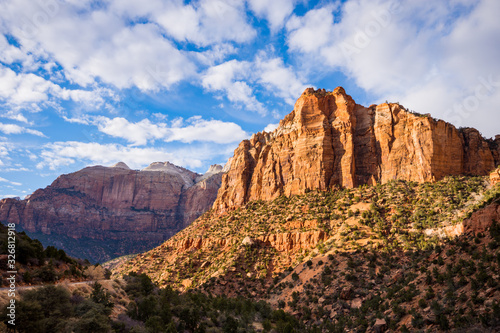 Sunny afternoon view of Zion Canyon National Park Utah USA
