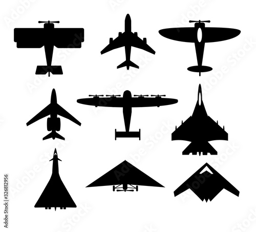 vector airplane icons passenger plane, fighter plane and screw Airplane vector icon of air plane .