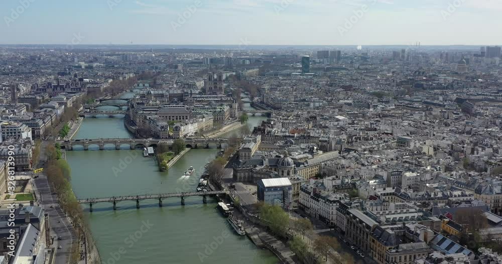 Aerial view Paris over Seine with notre dame Aerial view Paris over Seine with notre dame