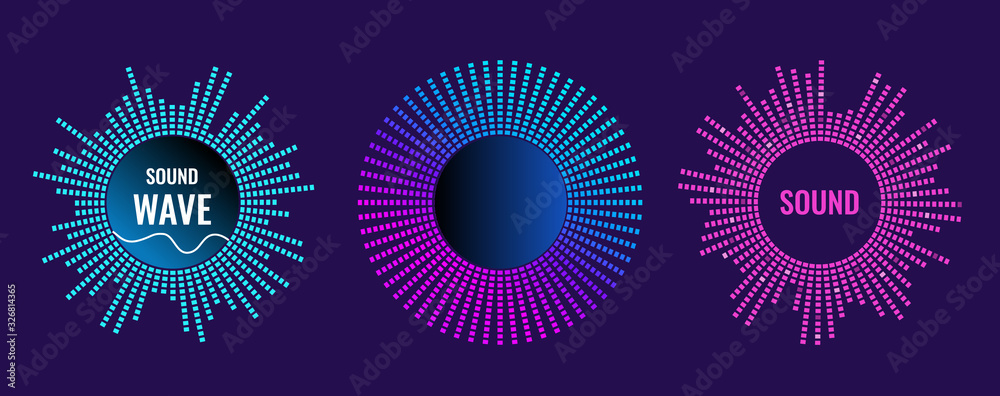 The musical symbol of the circular equalizer. Sound wave vector icon. Illustration isolated on dark background - obrazy, fototapety, plakaty 