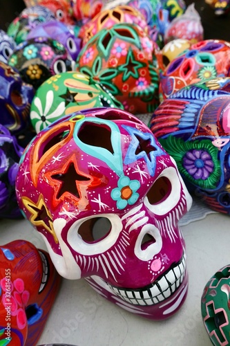 A painted skull in honor of the Mexican holiday Dia de los Muertos.