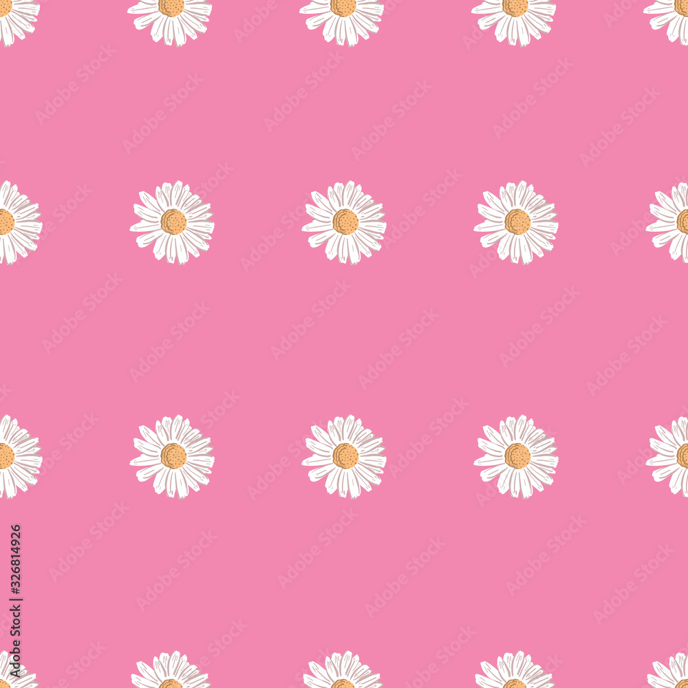 Repeat Daisy Flower Pattern with pink background. Seamless floral pattern. Stylish repeating texture. 