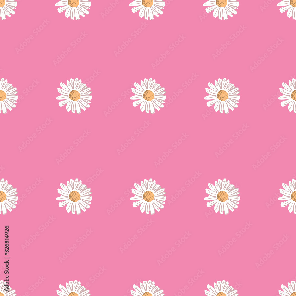 Repeat Daisy Flower Pattern with pink background. Seamless floral pattern. Stylish repeating texture. Repeat Daisy Flower Pattern with pink background. Seamless floral pattern. Stylish repeating texture.