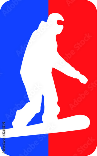 Vector logo of snowboard sport in red, blue and white