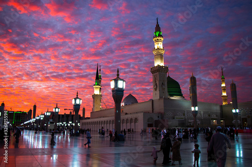 Al Masjid an Nabawi mosque beatuful sunset cloudy - Medina Saudi Arabia 6 jan 2020