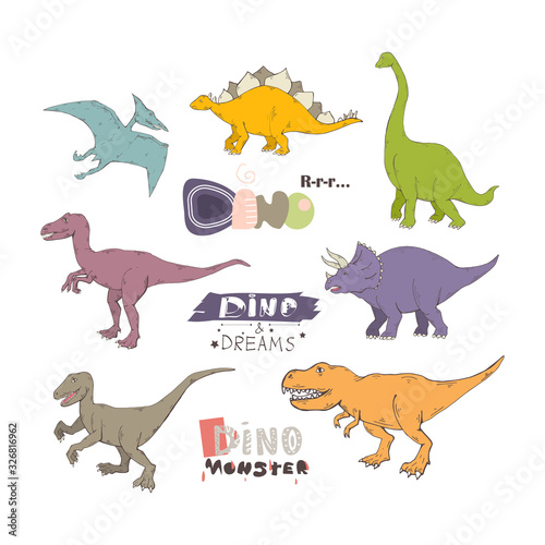 Prehistoric creatures cartoon dinosaur illustration