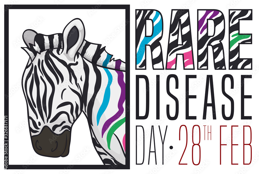Fototapeta premium Portrait with Happy Zebra ready for Rare Disease Day, Vector Illustration