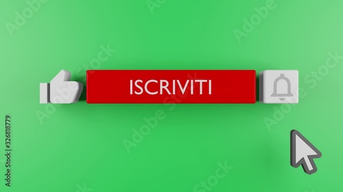 Subscribe and bell icon motion graphic animation template clip. Subscribe Button With Bell Notification (Chroma key background green screen).Subscribe in italian, Italy photo