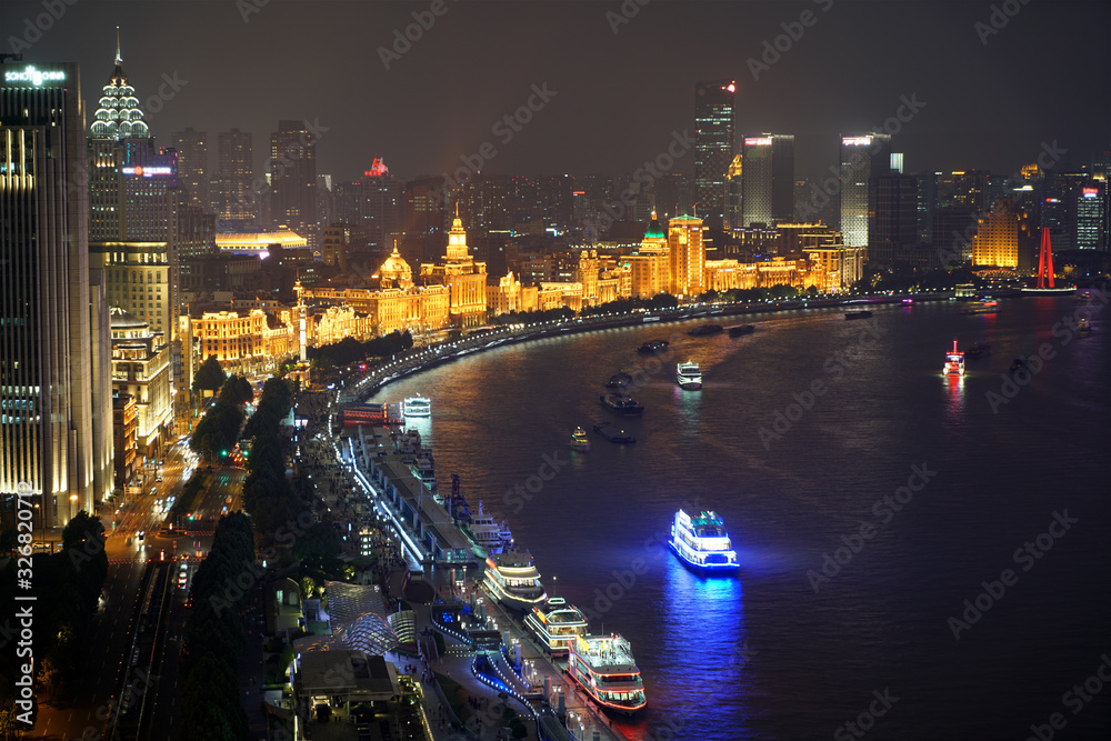 Obraz premium Shanghai The Bund aerial sunset cityscape at night China