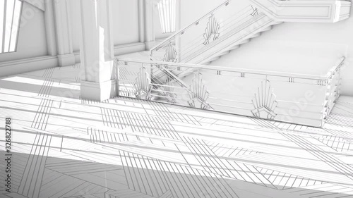 Art Deco Background 3D White Interior Building