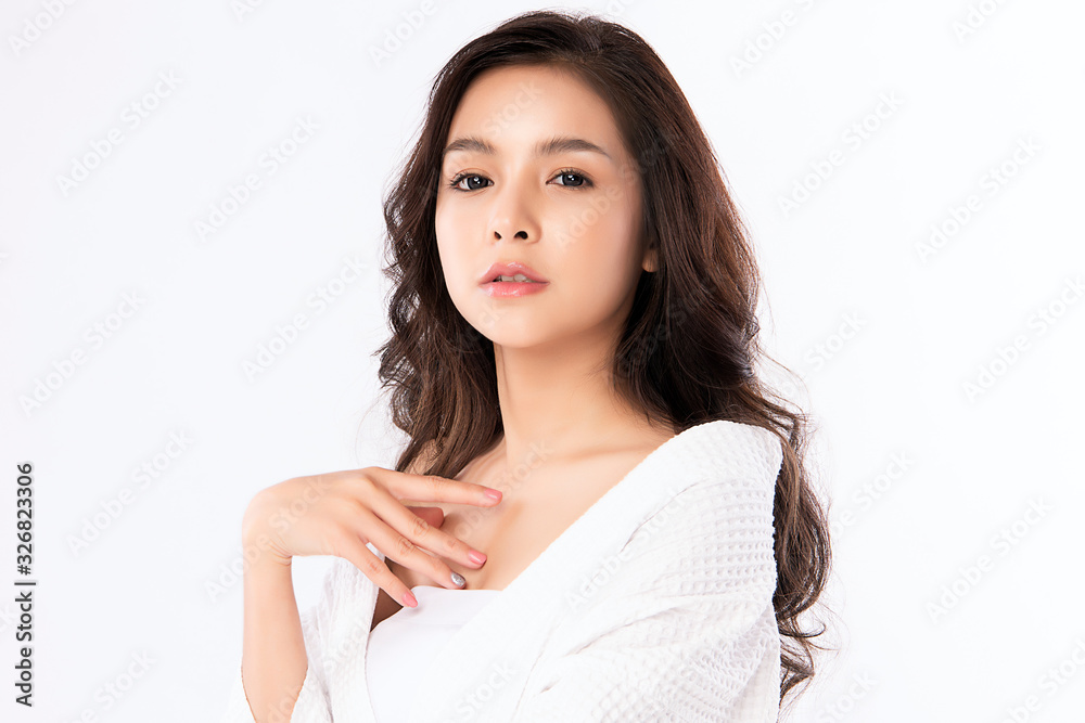Portrait beautiful young asian woman clean fresh bare skin concept. Asian girl beauty face skincare and health wellness, Facial treatment, Perfect skin, Natural makeup, on white background, Portrait beautiful young asian woman clean fresh bare skin concept. Asian girl beauty face skincare and health wellness, Facial treatment, Perfect skin, Natural makeup, on white background,