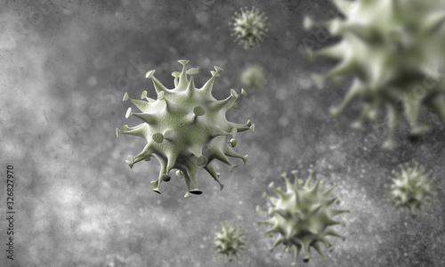 coronavirus cells outbreak, epidemic of coronavirus disease 2019-2020. COVID-19, caused by the SARS-CoV-2 virus. 3d rendering